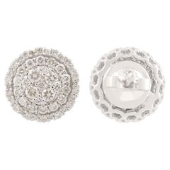 1.01 Carat SI Clarity HI Color Diamond Pave Stud Earrings 14k White Gold Jewelry