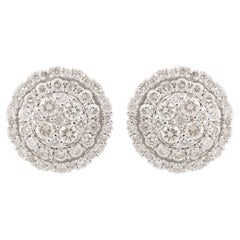 1.01 Carat SI Clarity HI Color Diamond Pave Stud Earrings 14k White Gold Jewelry
