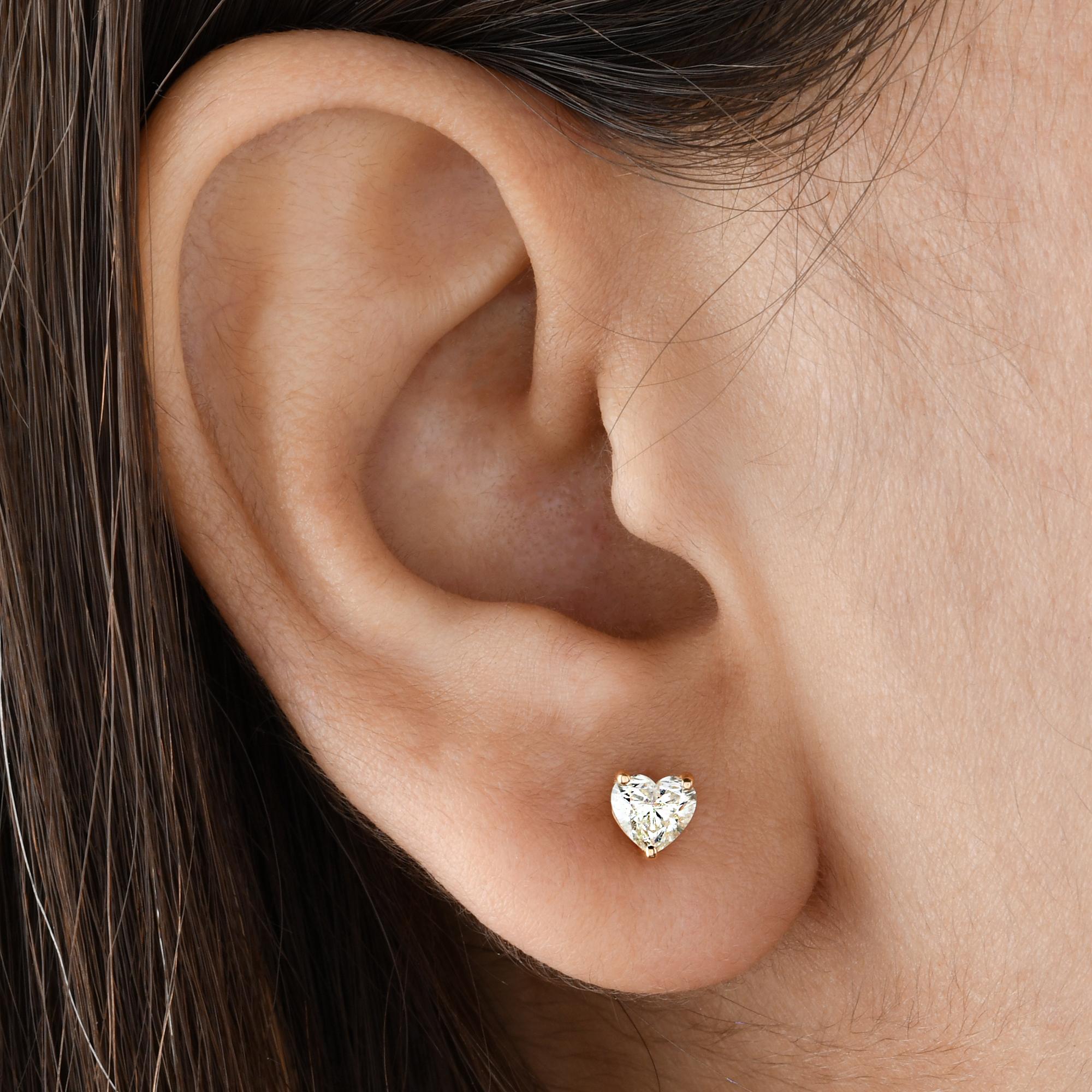 Taille cœur 1.01 Carat SI Clarity HI Color Heart Diamond Stud Earrings 18 Karat Yellow Gold en vente