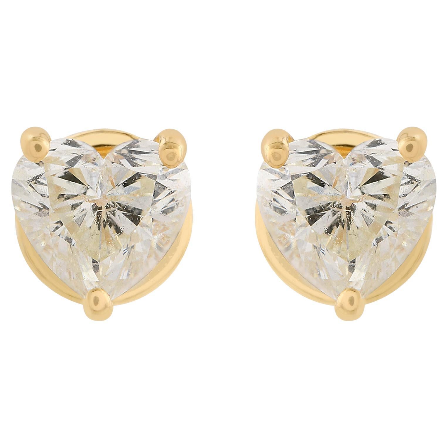 1.01 Carat SI Clarity HI Color Heart Diamond Stud Earrings 18 Karat Yellow Gold For Sale