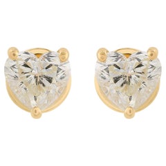 Clou d'oreille diamant coeur 1.01 Carat SI Clarity HI Color or jaune 18 carats