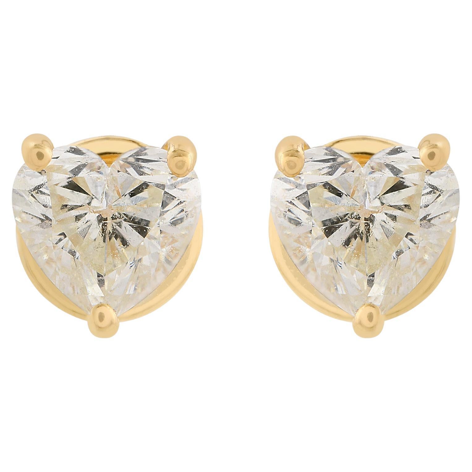 1.01 Carat SI Clarity HI Color Heart Diamond Stud Earrings 18 Karat Yellow Gold