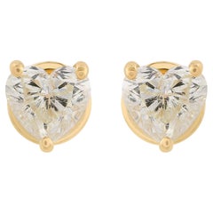 1.01 Carat SI Clarity HI Color Heart Diamond Stud Earrings 18 Karat Yellow Gold