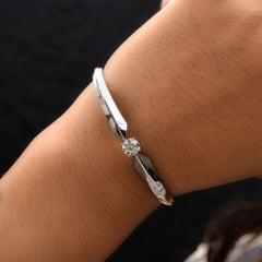 1.01 Carat SI/H Diamond Round Solitaire Cuff Bracelet 18 Karat White Gold