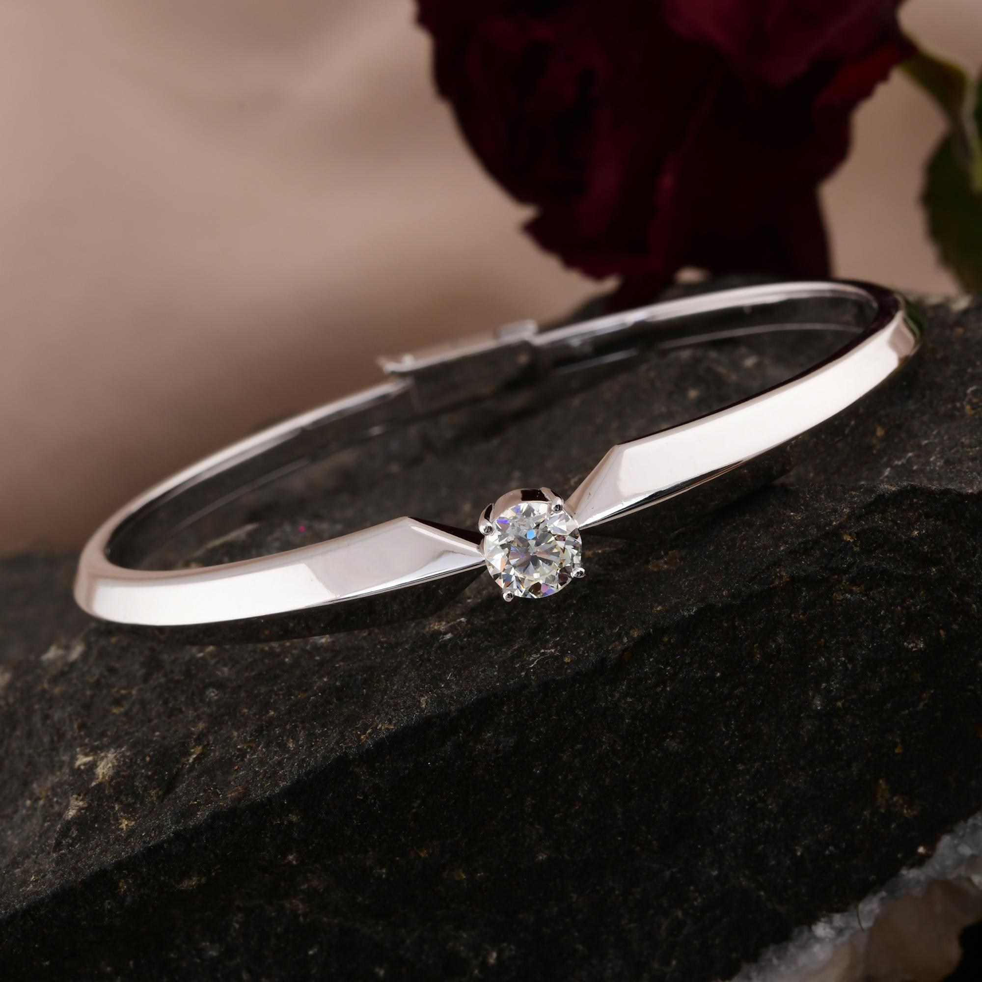 1.01 Carat SI/H Solitaire Round Brilliant Cut Diamond Bracelet 14k White Gold For Sale 1