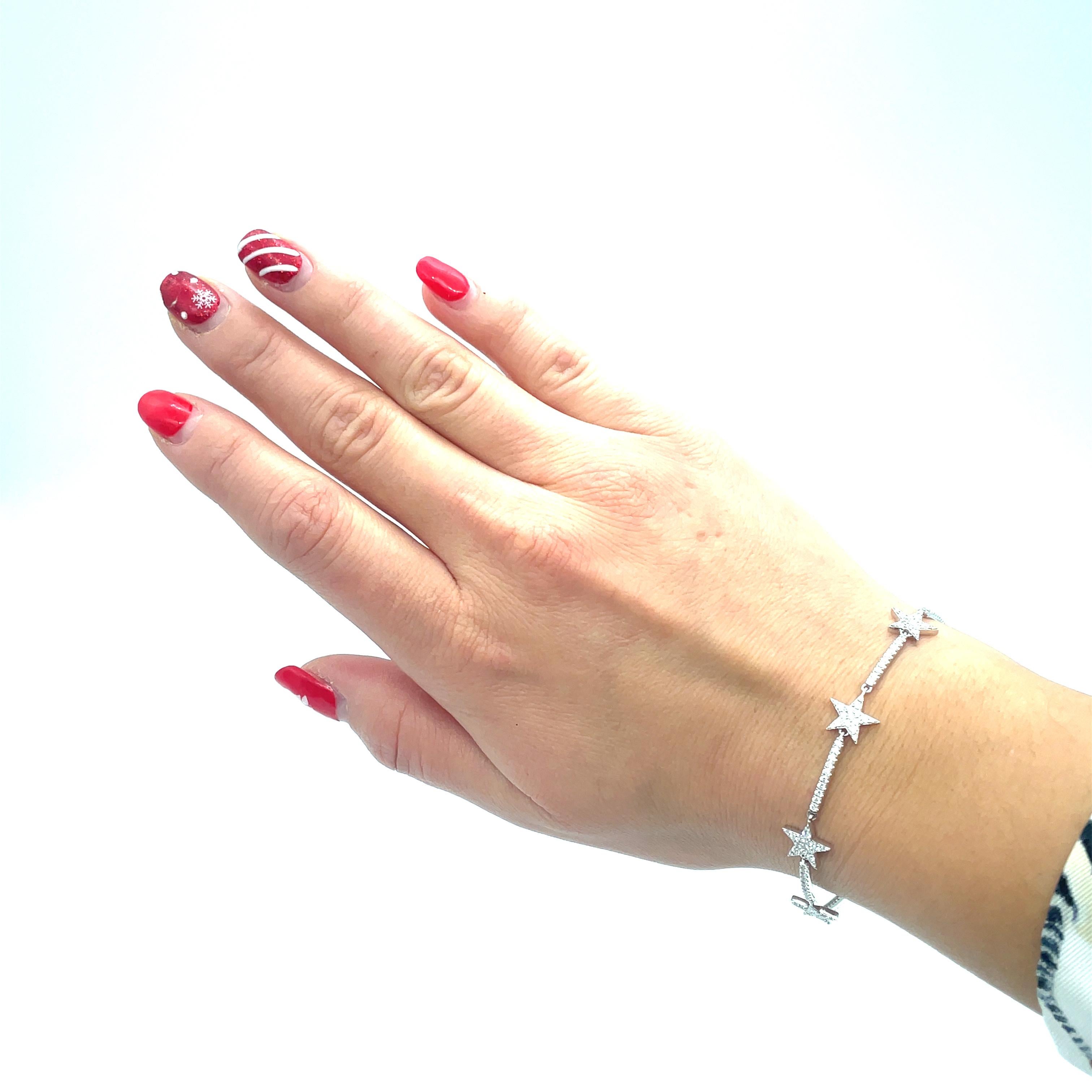 Women's or Men's 1.01 Carat Star Diamond Bracelet in 14K White Gold For Sale