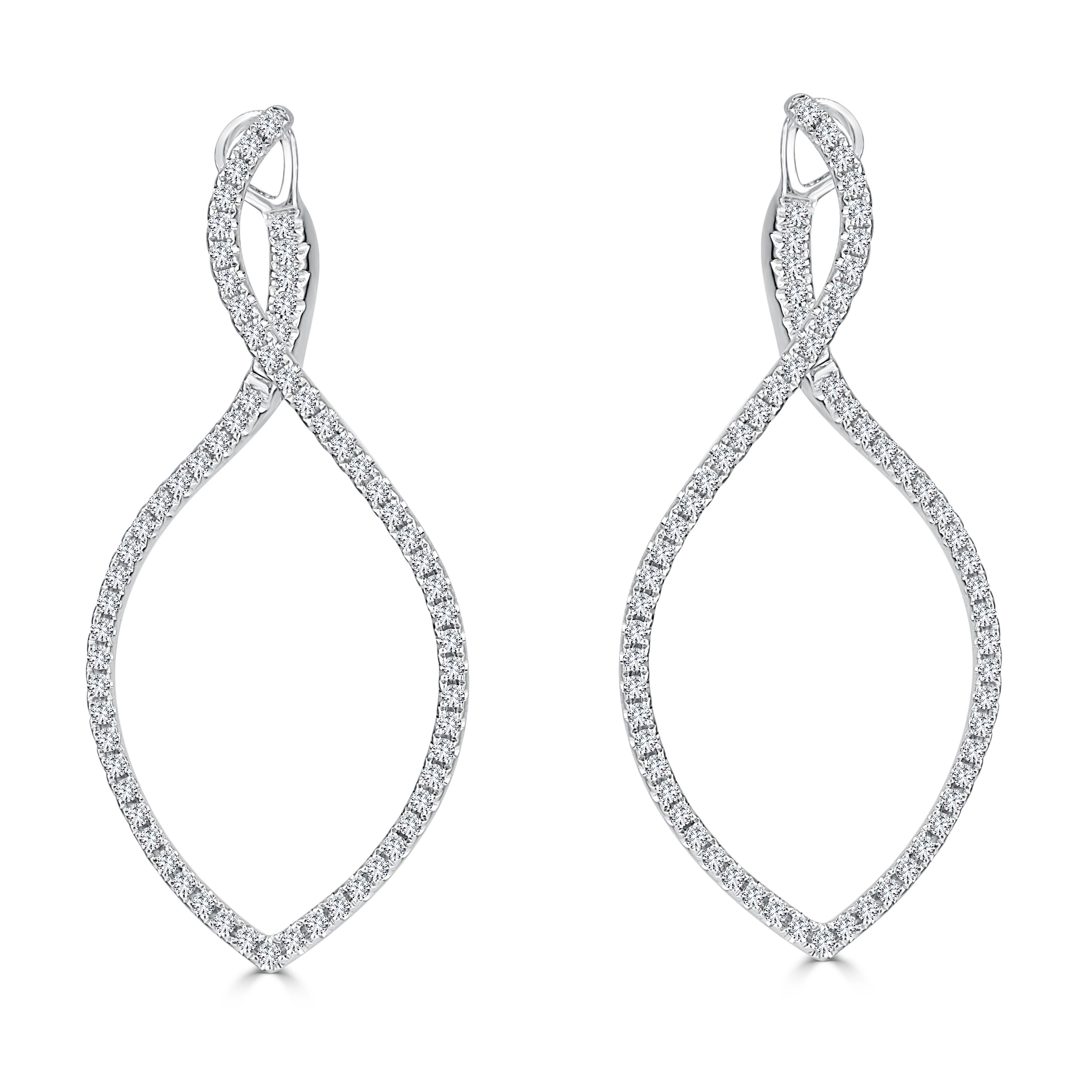 Taglio rotondo Orecchini con diamanti a cerchio Swirl Twist da 1,01 carati in oro bianco 14 carati ref1698 in vendita