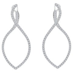 1.01 Carat Swirl Twist Hoop Diamond Earrings in 14 Karat White Gold ref1698
