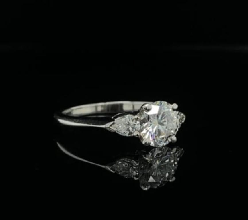 Retro 1.01 Carat Tiffany & Co Round and Pear Brilliant Cut Platinum Engagement Ring