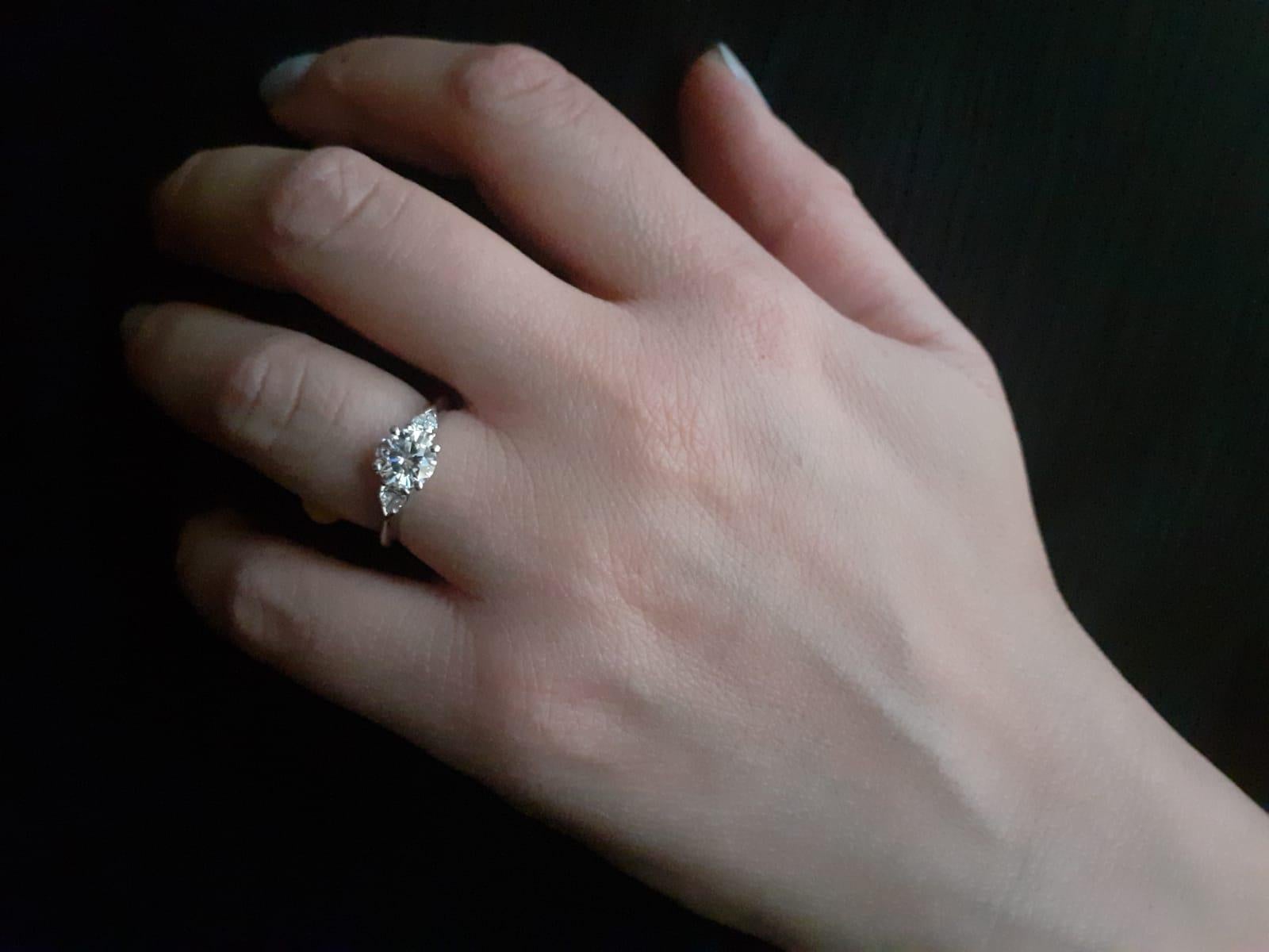 1.01 Carat Tiffany & Co Round and Pear Brilliant Cut Platinum Engagement Ring In Good Condition In London, GB