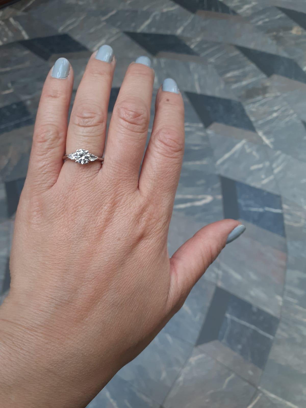 1.01 Carat Tiffany & Co Round and Pear Brilliant Cut Platinum Engagement Ring 1