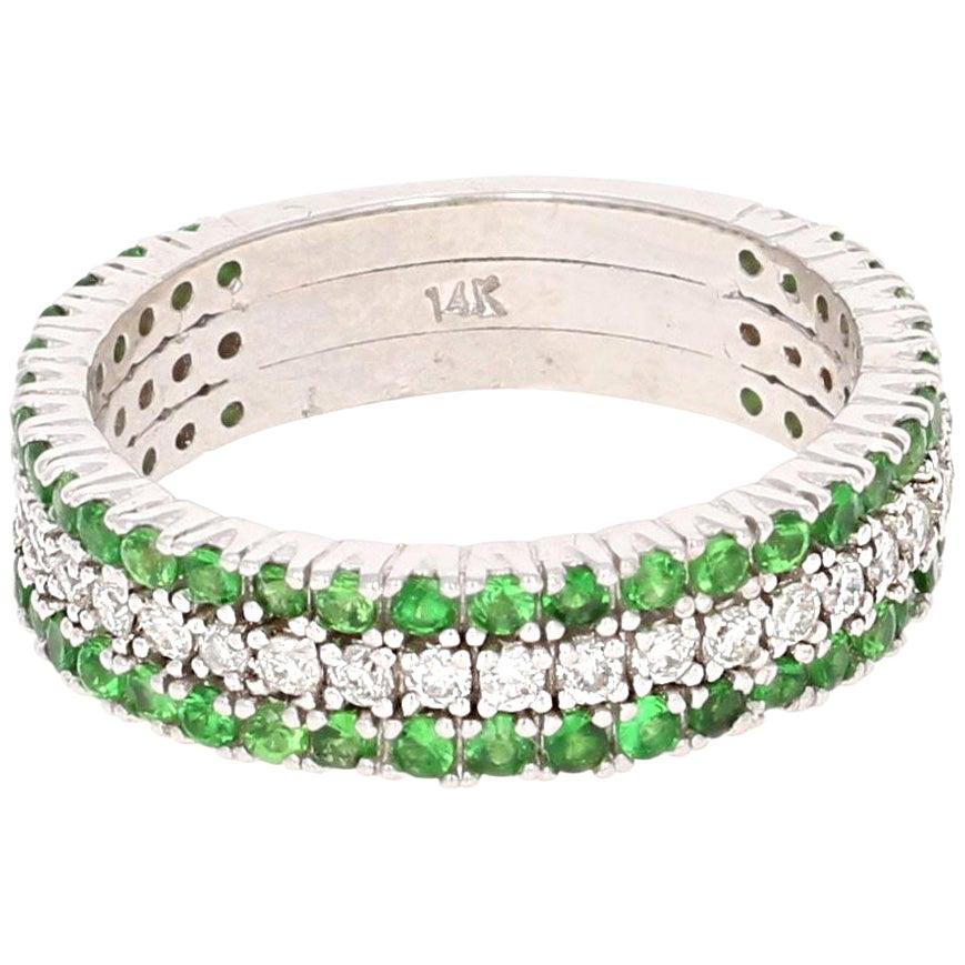 1.01 Carat Tsavorite Diamond 14 Karat White Gold Band