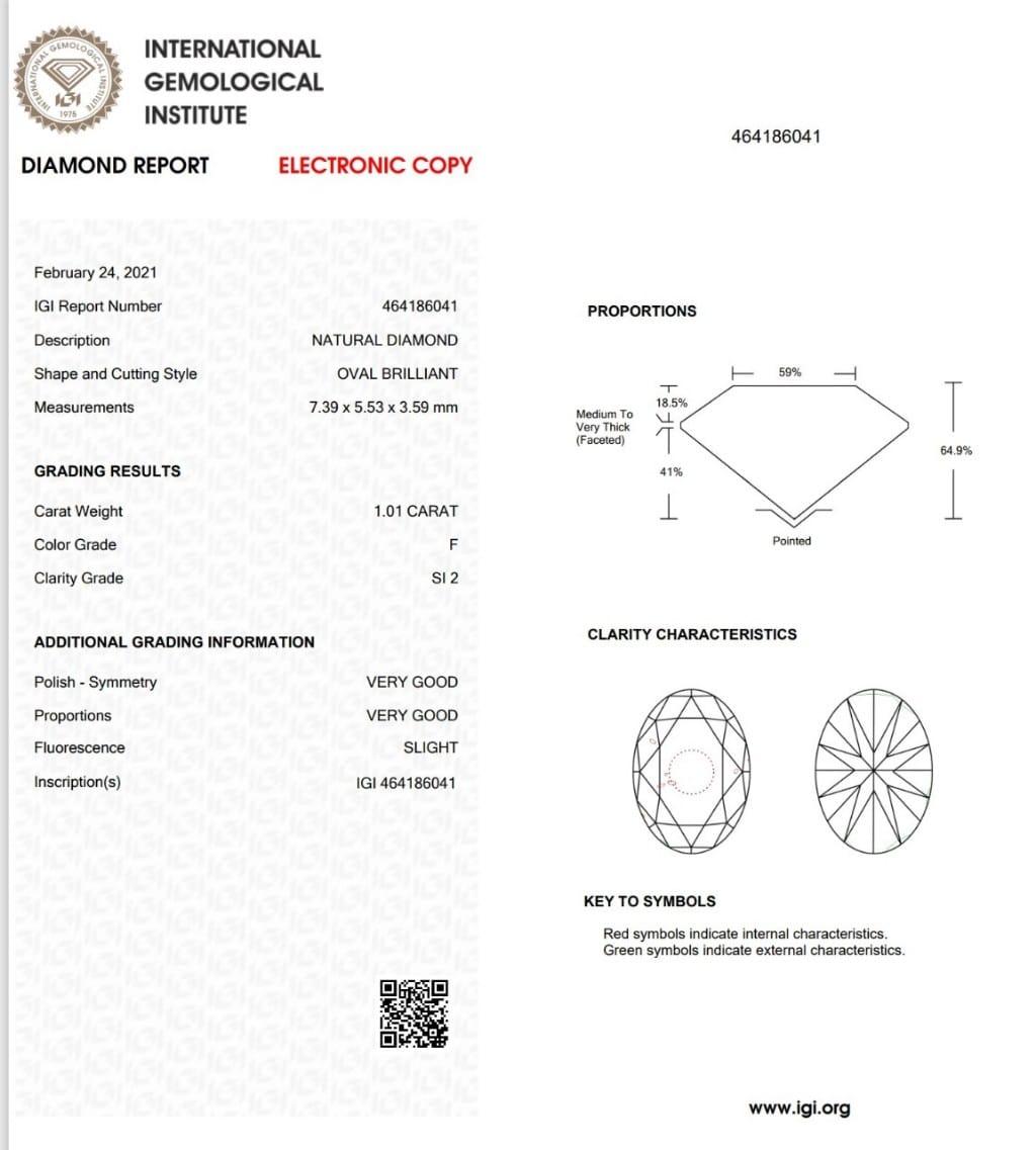 1.01 Carat White Diamond Ring SI2 Clarity IGI Certified For Sale 3