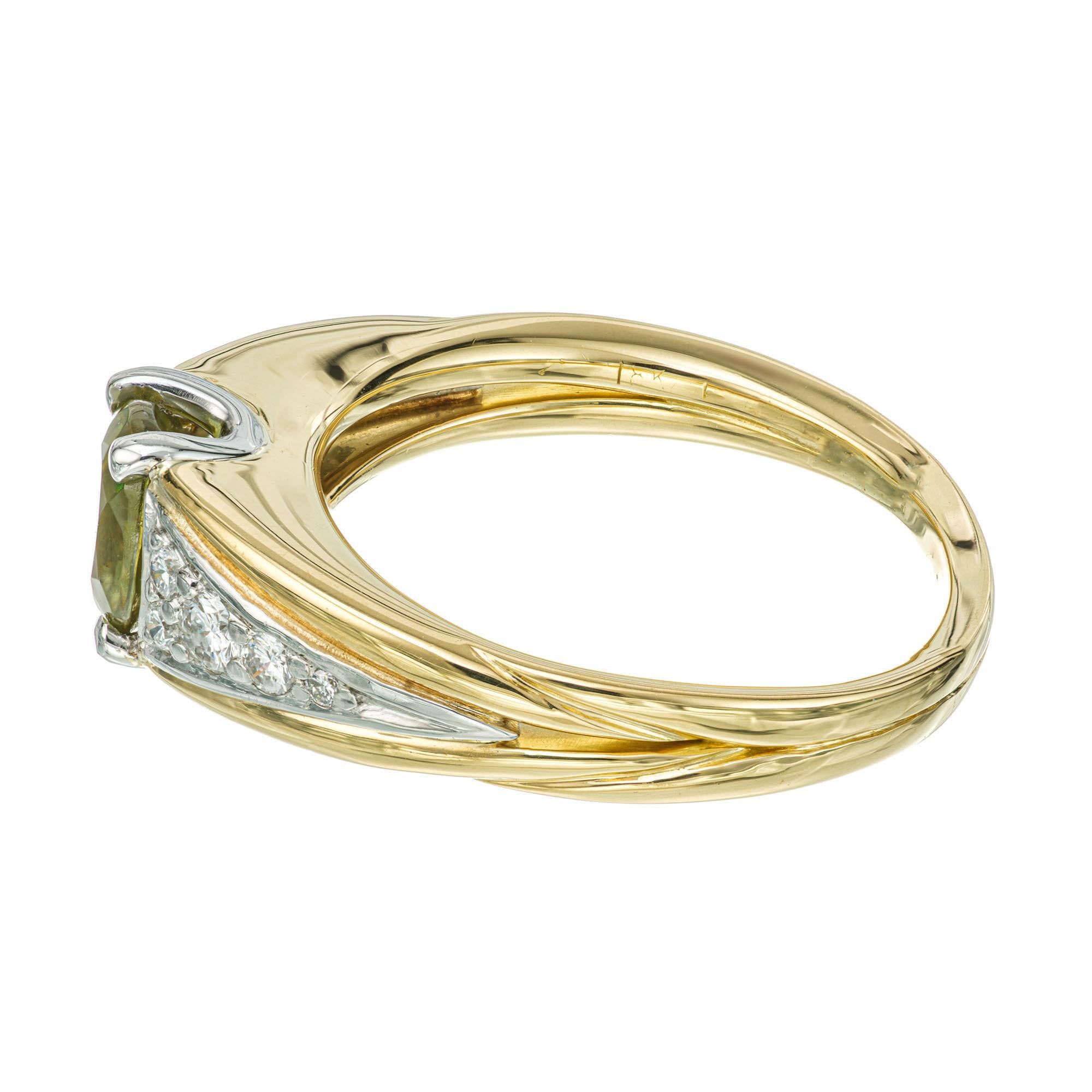 1.01 Carat Yellow Green Demantoid Garnet Diamond Gold Platinum Cocktail Ring In Good Condition For Sale In Stamford, CT