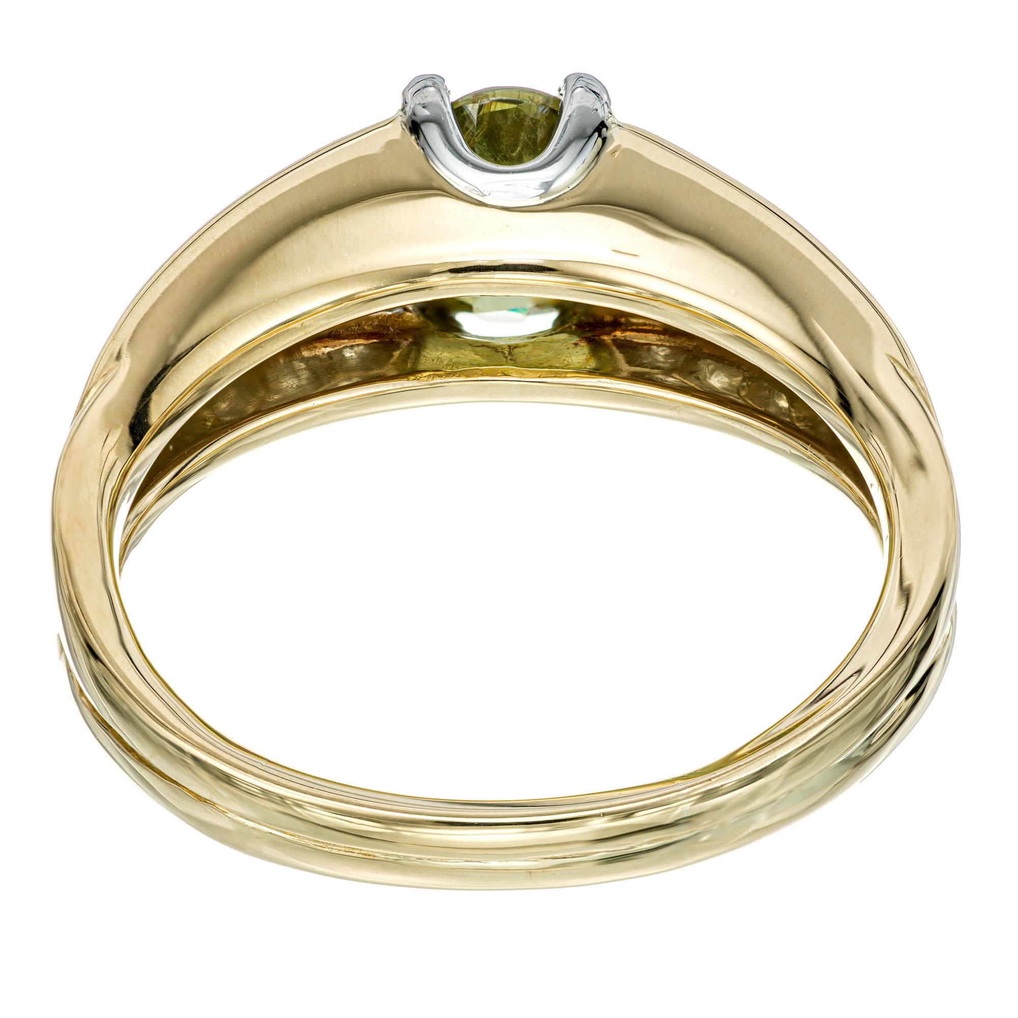 Women's 1.01 Carat Yellow Green Demantoid Garnet Diamond Gold Platinum Cocktail Ring For Sale