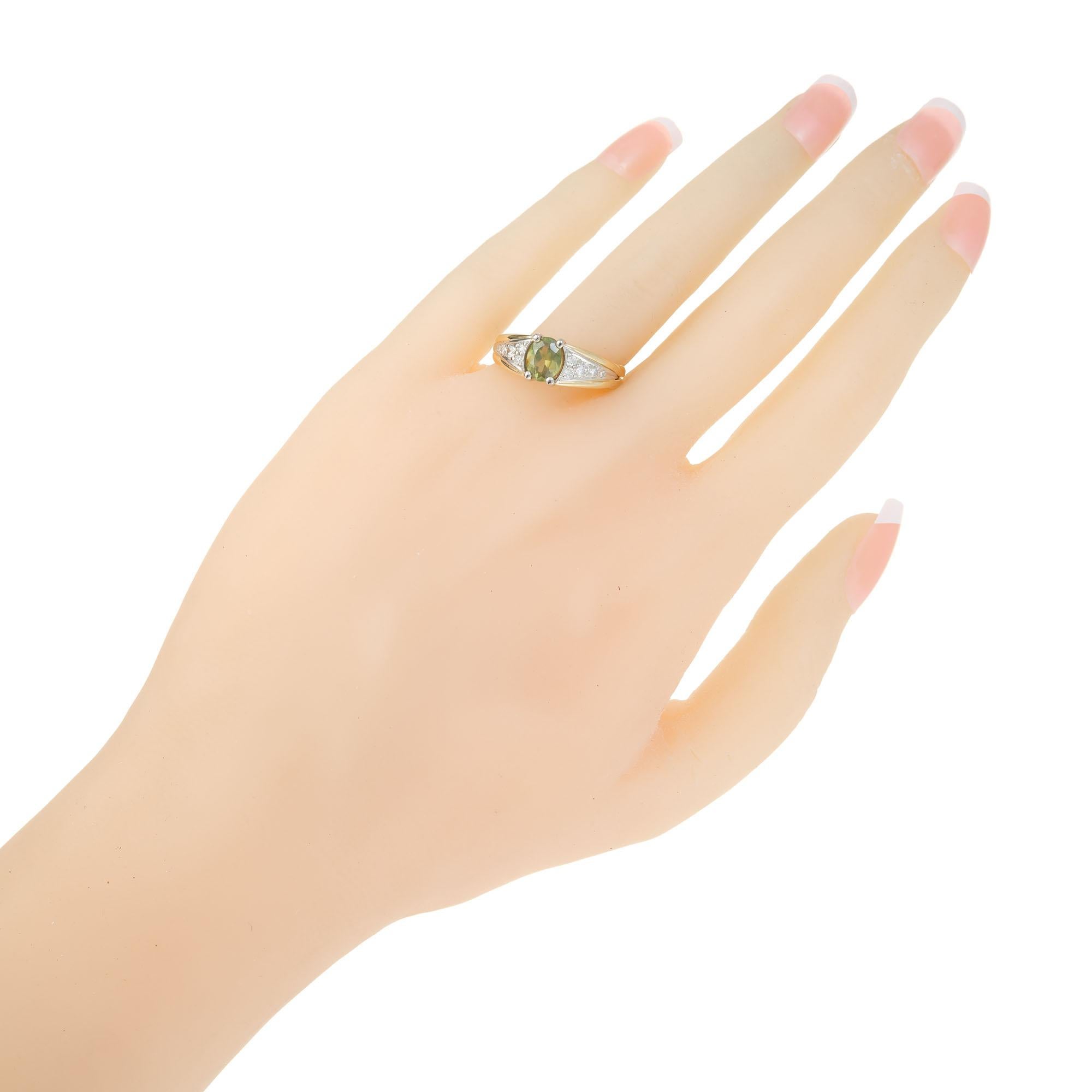 1.01 Karat Gelbgrüner Demantoid Granat Diamant Gold Platin Cocktail-Ring im Angebot 4