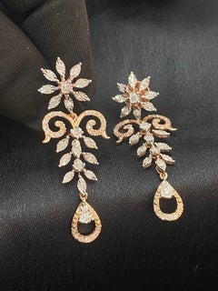 1.01 Carats F/VS1 Round Brilliant Natural Diamonds Dangle Earrings 14K Rose Gold