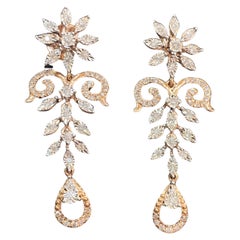 1.01 Carats F/VS1 Round Brilliant Natural Diamonds Dangle Earrings 14K Rose Gold