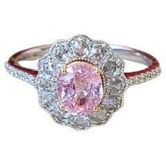 1.01 Carats, Oval Padparadscha Sapphire 
Rose Cut Diamonds Engagement Ring