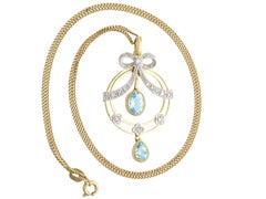 Contemporary 1.01Ct Aquamarine and 0.18Ct Diamond, 9k Yellow Gold Pendant 2006
