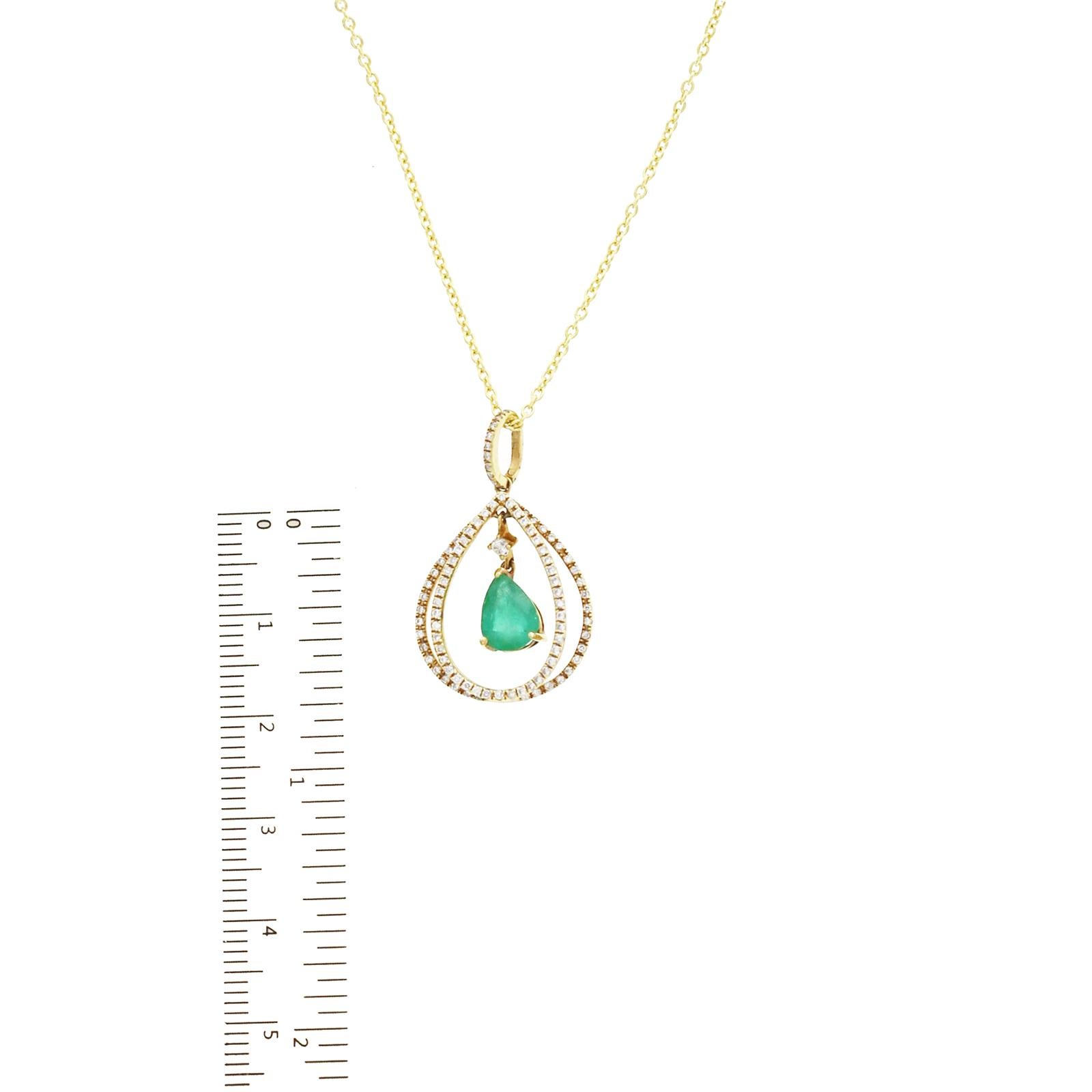 Women's or Men's 1.01 CT Emerald 0.39 CT Diamond 18K Yellow Gold Dangling Pendant Necklace 18