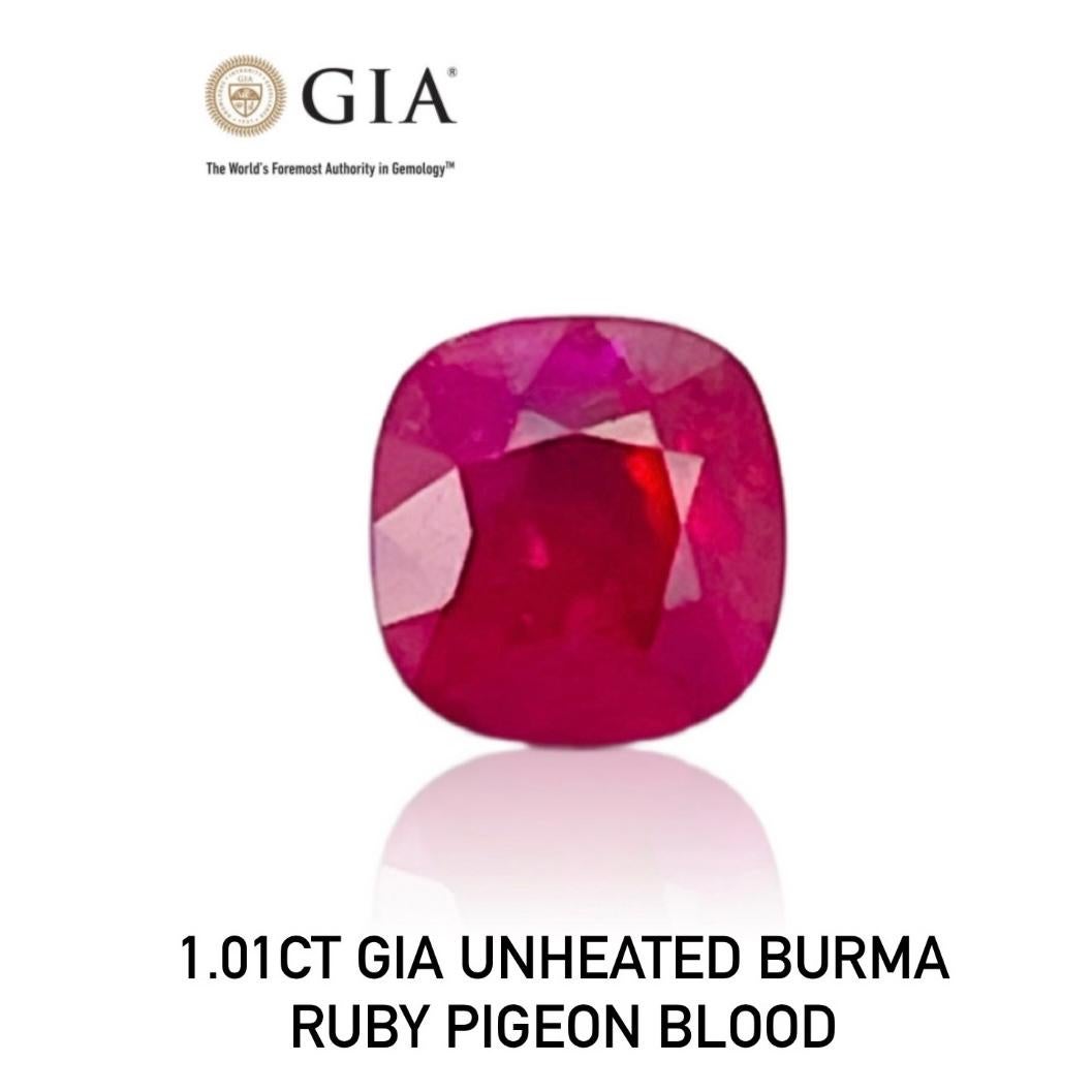 1.01 Ct GIA Certified Natural Unheated Burma Ruby Pigeon Blood Color Gemstone (pierre précieuse de couleur sang de pigeon) en vente 3
