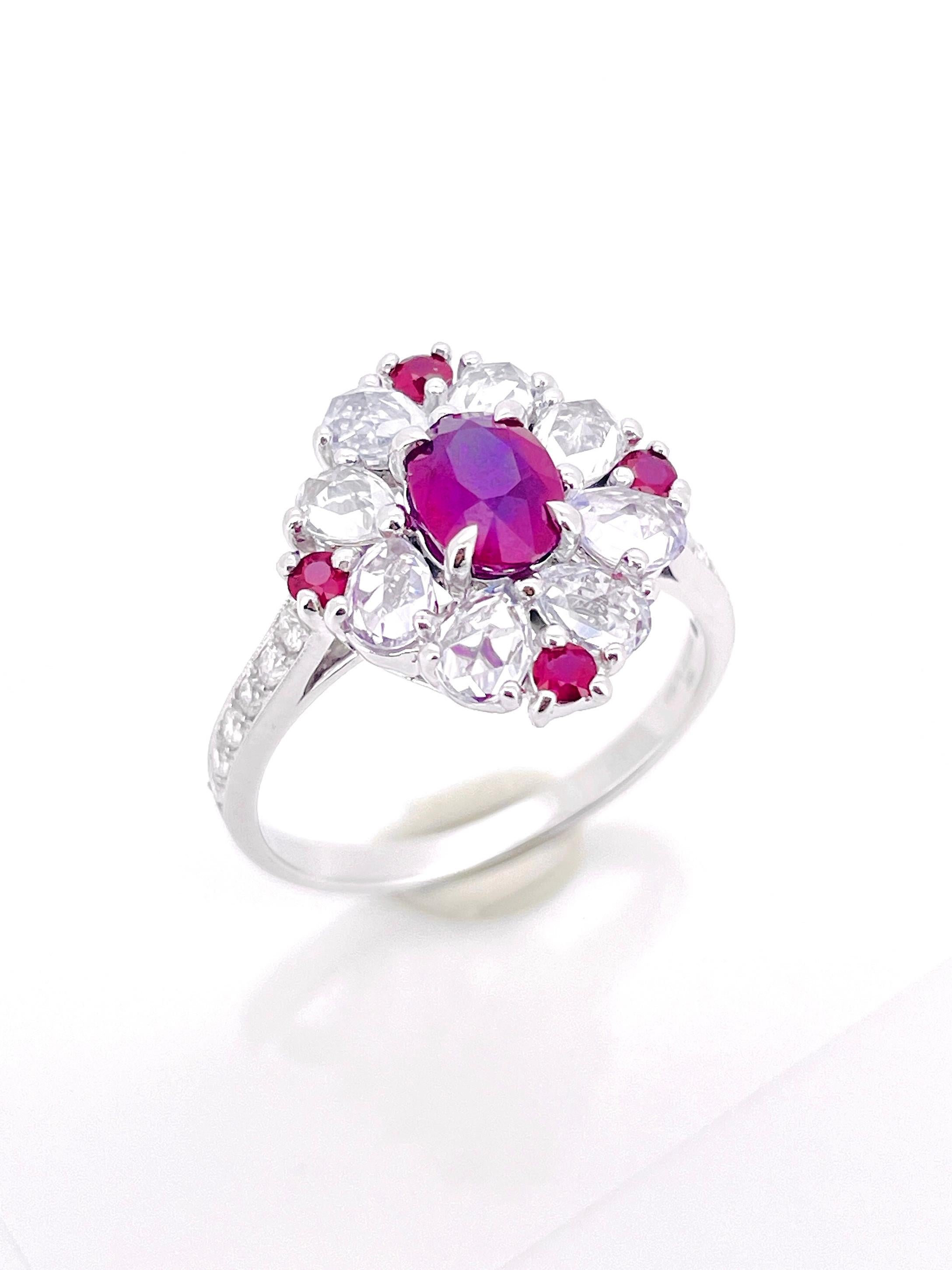 1,01 Ct GIA zertifiziert ungeheizten Burma Rubin Taubenblut Ring 14K 3,72Gramm (Brillantschliff) im Angebot