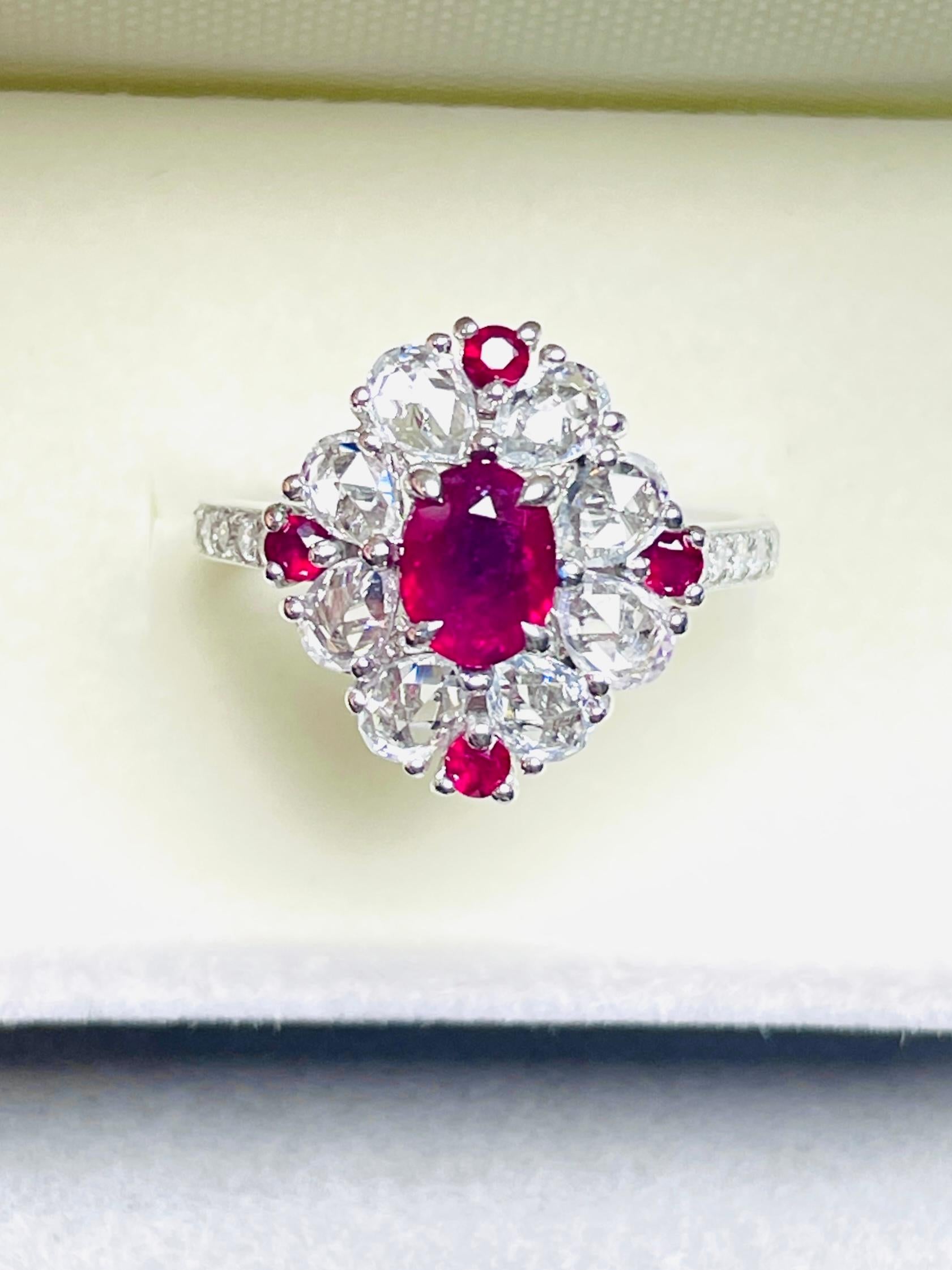 1,01 Ct GIA zertifiziert ungeheizten Burma Rubin Taubenblut Ring 14K 3,72Gramm im Angebot 2