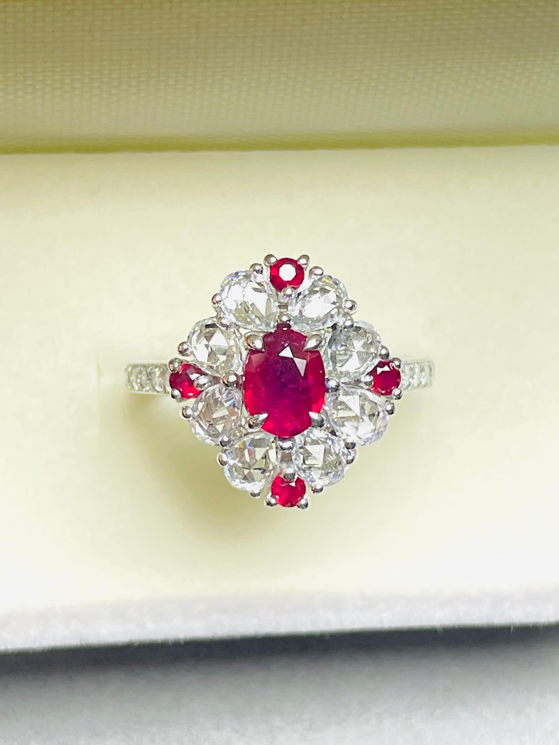 1,01 Ct GIA zertifiziert ungeheizten Burma Rubin Taubenblut Ring 14K 3,72Gramm im Angebot 3