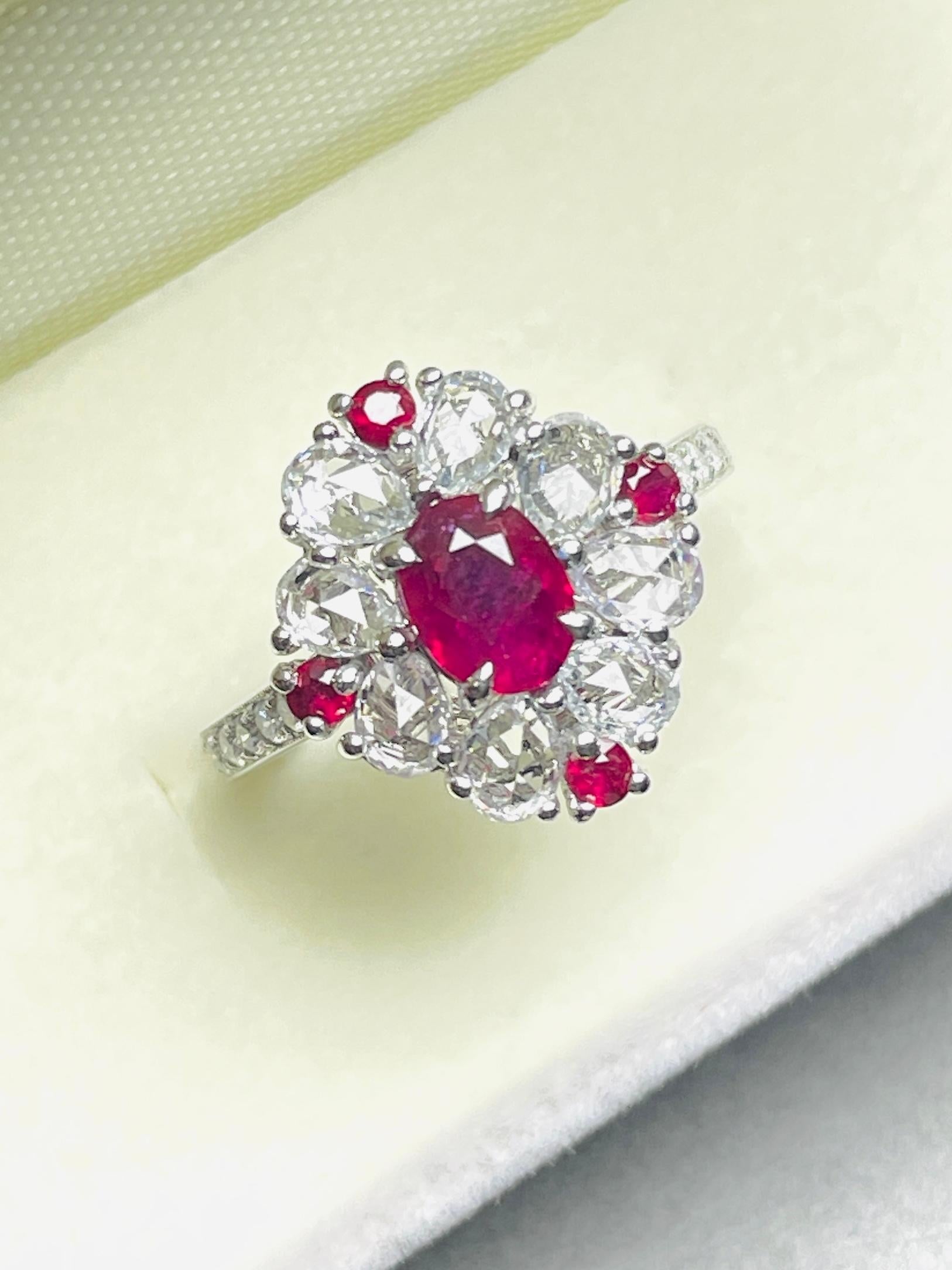 1,01 Ct GIA zertifiziert ungeheizten Burma Rubin Taubenblut Ring 14K 3,72Gramm im Angebot 4