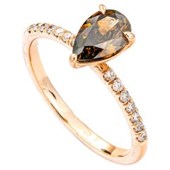 1.01 Ct Natural Fancy Dark Yellow Brown Diamond Ring, No Reserve Price