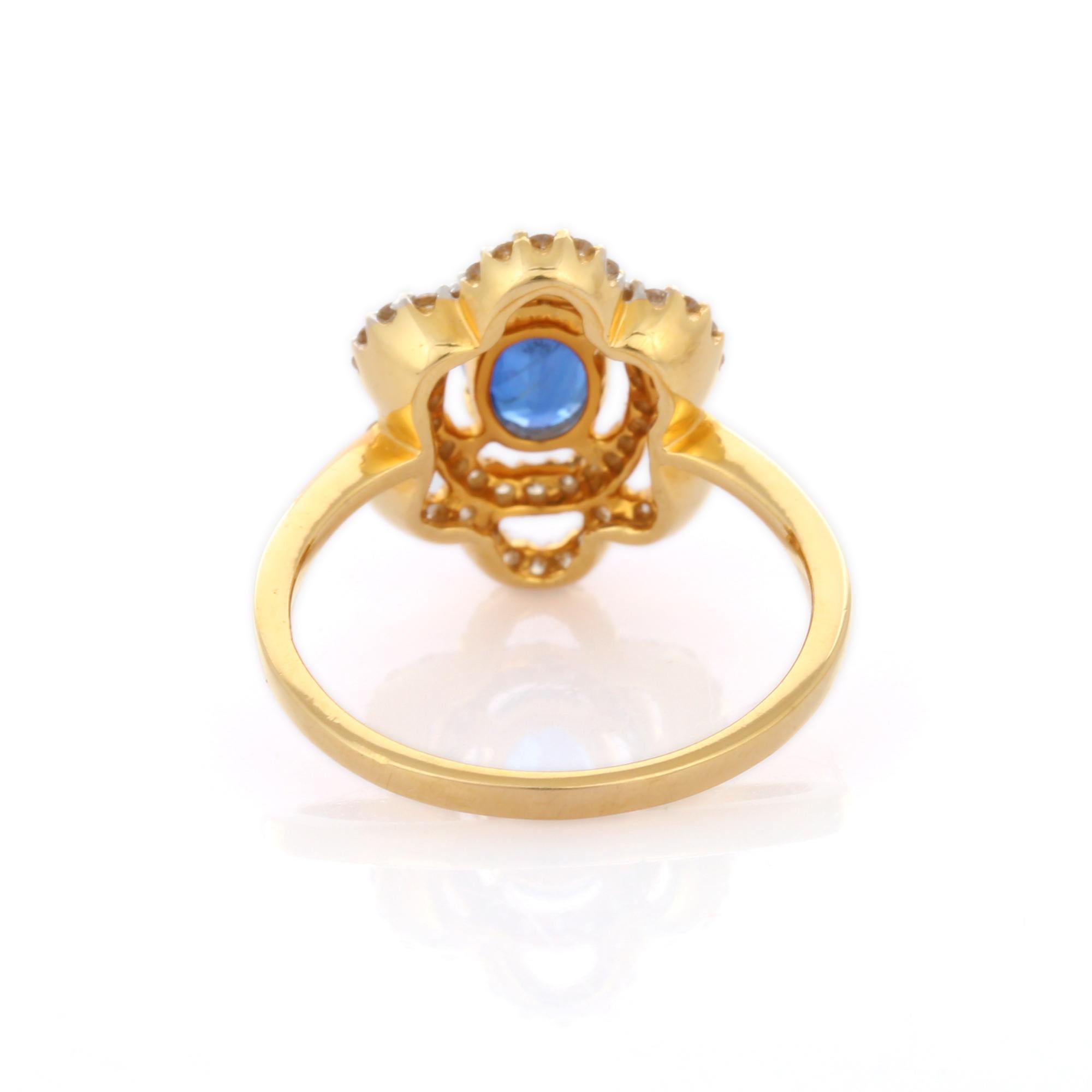 En vente :  Bague de mariage fleur en or jaune 18 carats avec saphir bleu ovale 1,01 carat et diamants 4