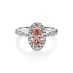 1,01 Ct Oval Fancy Intense Pink (behandelte Farbe) in 18k Weiß Verlobungsring