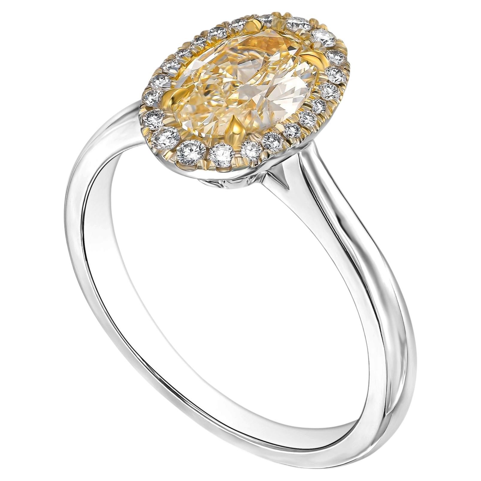 1,01 ct Oval Fancy Yellow Naturdiamant in 18k Weißgold Ring