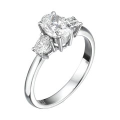 1,01 ct Diamant naturel ovale en or blanc 18k Bague à trois pierres
