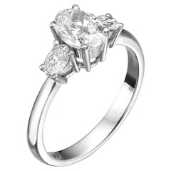 1,01 ct Diamant naturel ovale en or blanc 18k Bague à trois pierres