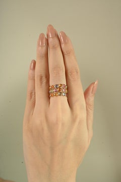 10.1 Ct Round Rainbow Sapphire Wide Band Ring in 14K Gold Statement Jewelry Gift