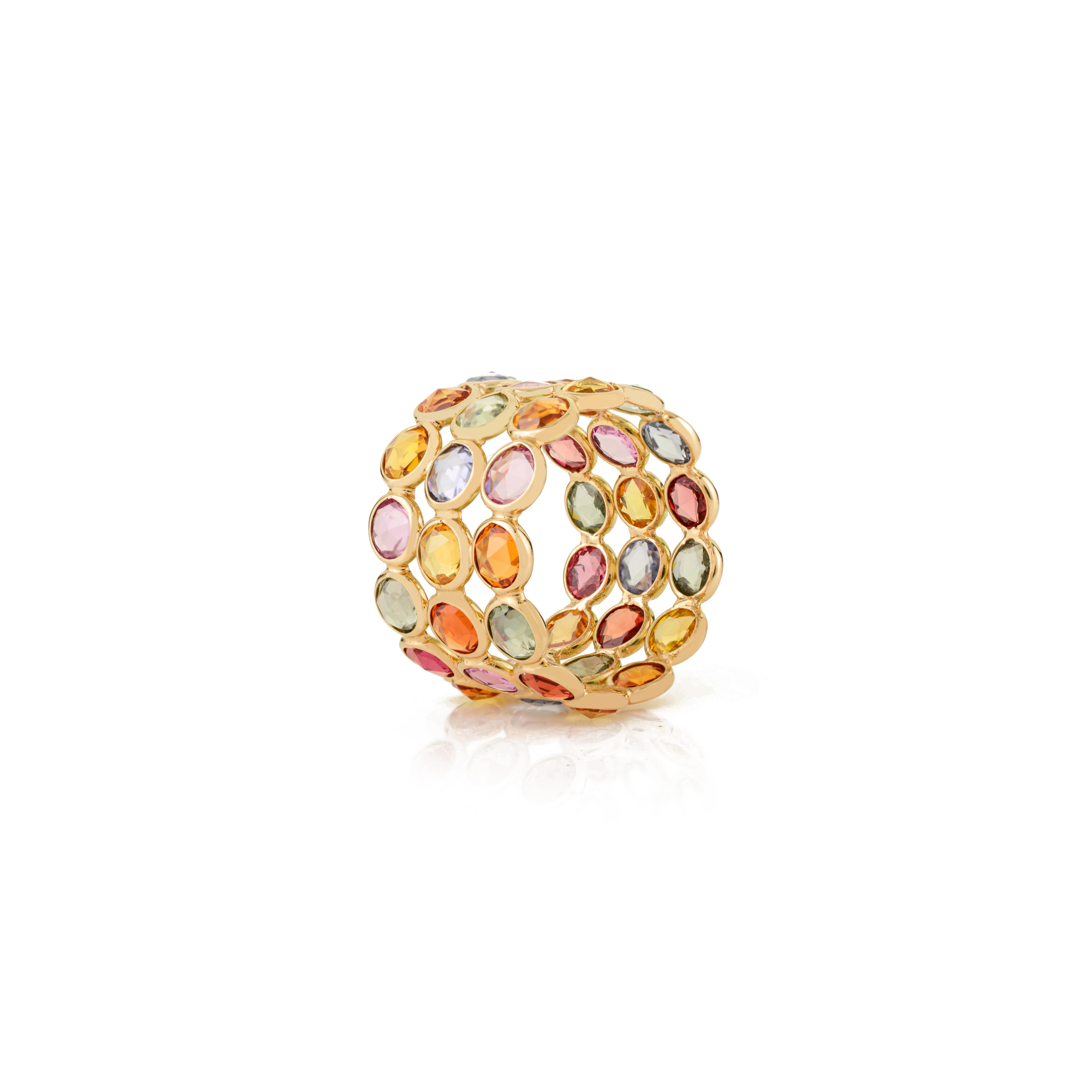 in vendita:  Anello a fascia larga con zaffiro arcobaleno rotondo da 10,1 carati in oro 14 carati Regalo di dichiarazione 3