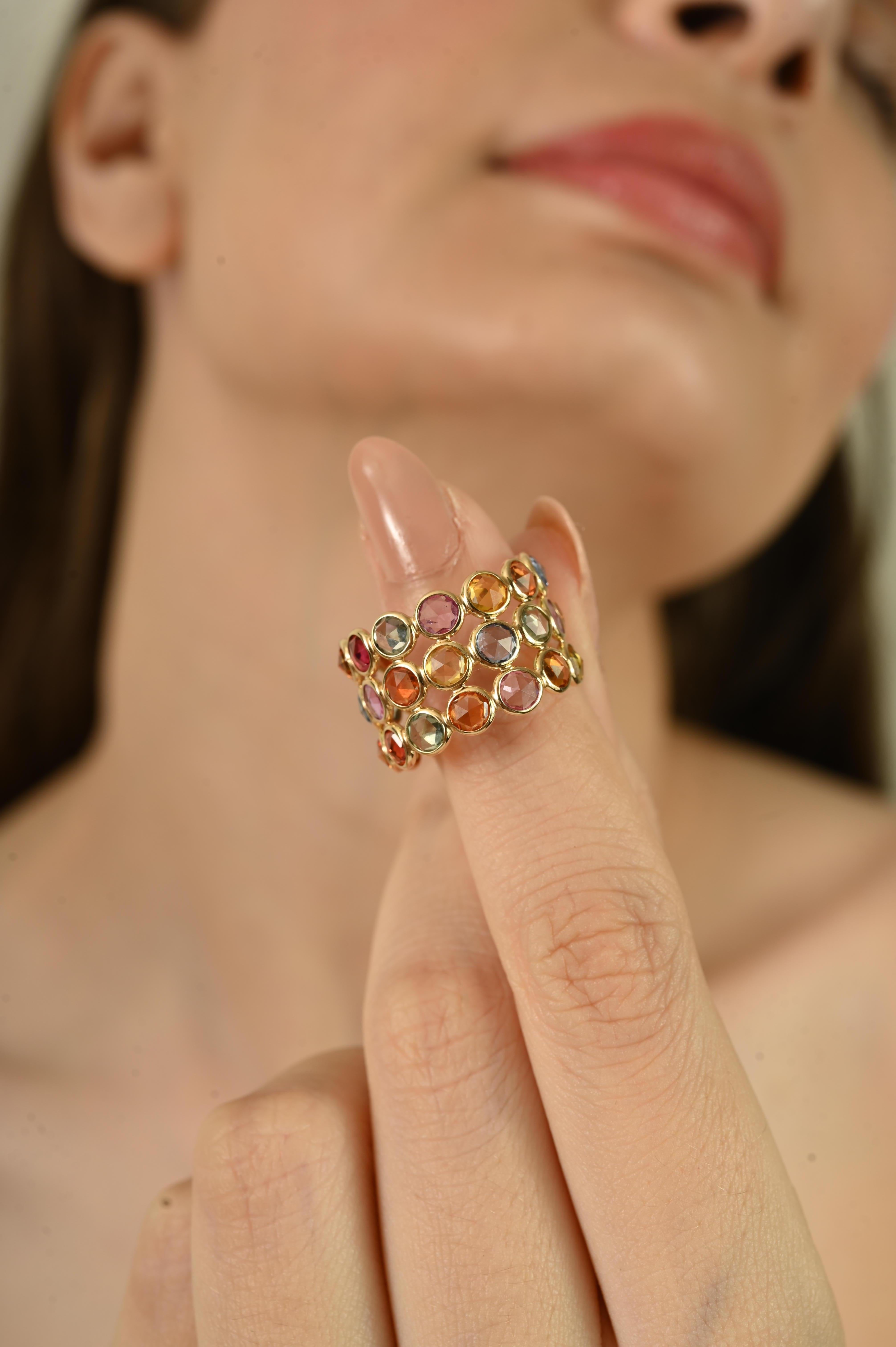 in vendita:  Anello a fascia larga con zaffiro arcobaleno rotondo da 10,1 carati in oro 14 carati Regalo di dichiarazione 4