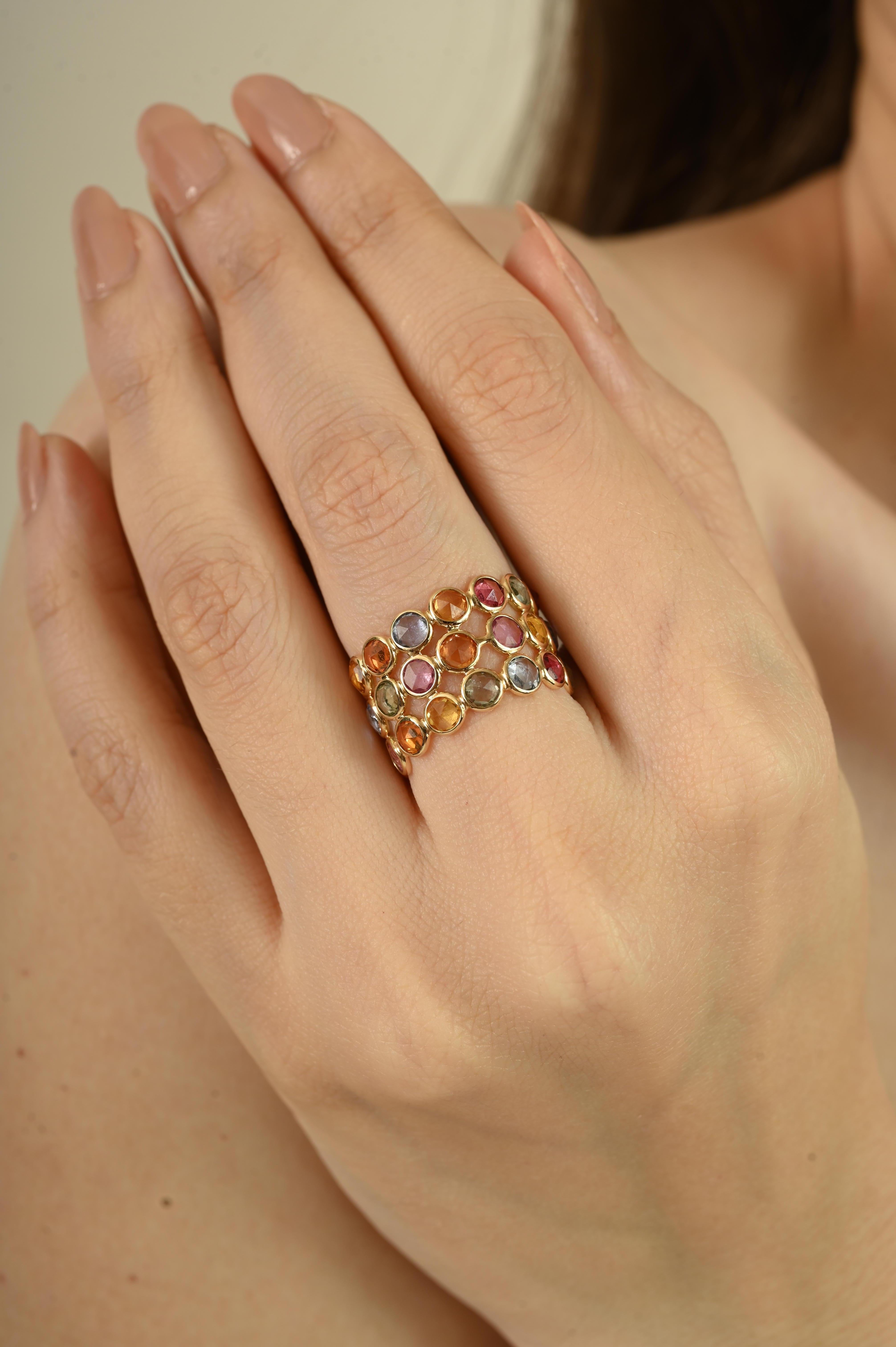 in vendita:  Anello a fascia larga con zaffiro arcobaleno rotondo da 10,1 carati in oro 14 carati Regalo di dichiarazione 6