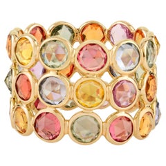 Anello a fascia larga con zaffiro arcobaleno rotondo da 10,1 carati in oro 14 carati Regalo di dichiarazione