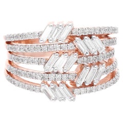 1.01 Ct SI/HI Baguette Round Diamond Multi Layer Band Ring 14 Karat Rose Gold