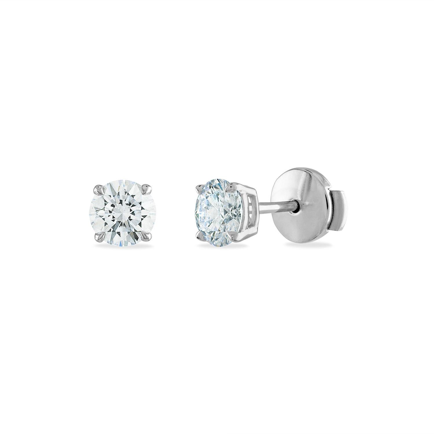Contemporary 1.01 Carat Diamond Stud Earrings, 14 Karat White Gold GIA Certified 3EX Diamonds For Sale