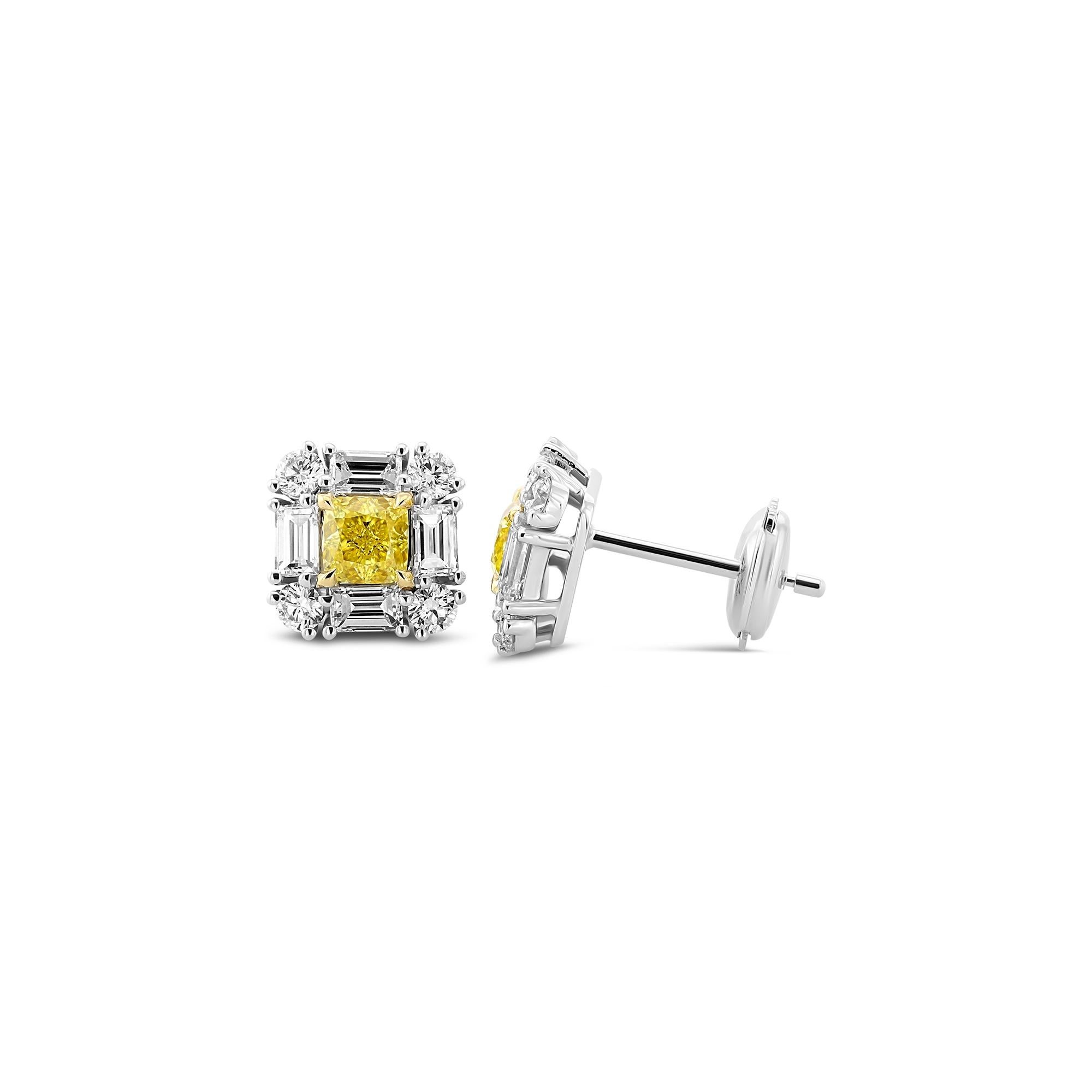 Taglio cuscino Orecchini a cerchio con diamante giallo intenso di 1,01 carati certificati GIA di CS in vendita