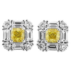 Orecchini a cerchio con diamante giallo intenso di 1,01 carati certificati GIA di CS