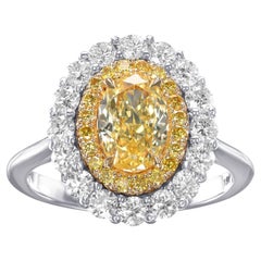 1.01 cts GIA Certified Fancy Intense Yellow Oval Double Halo Diamond Ring