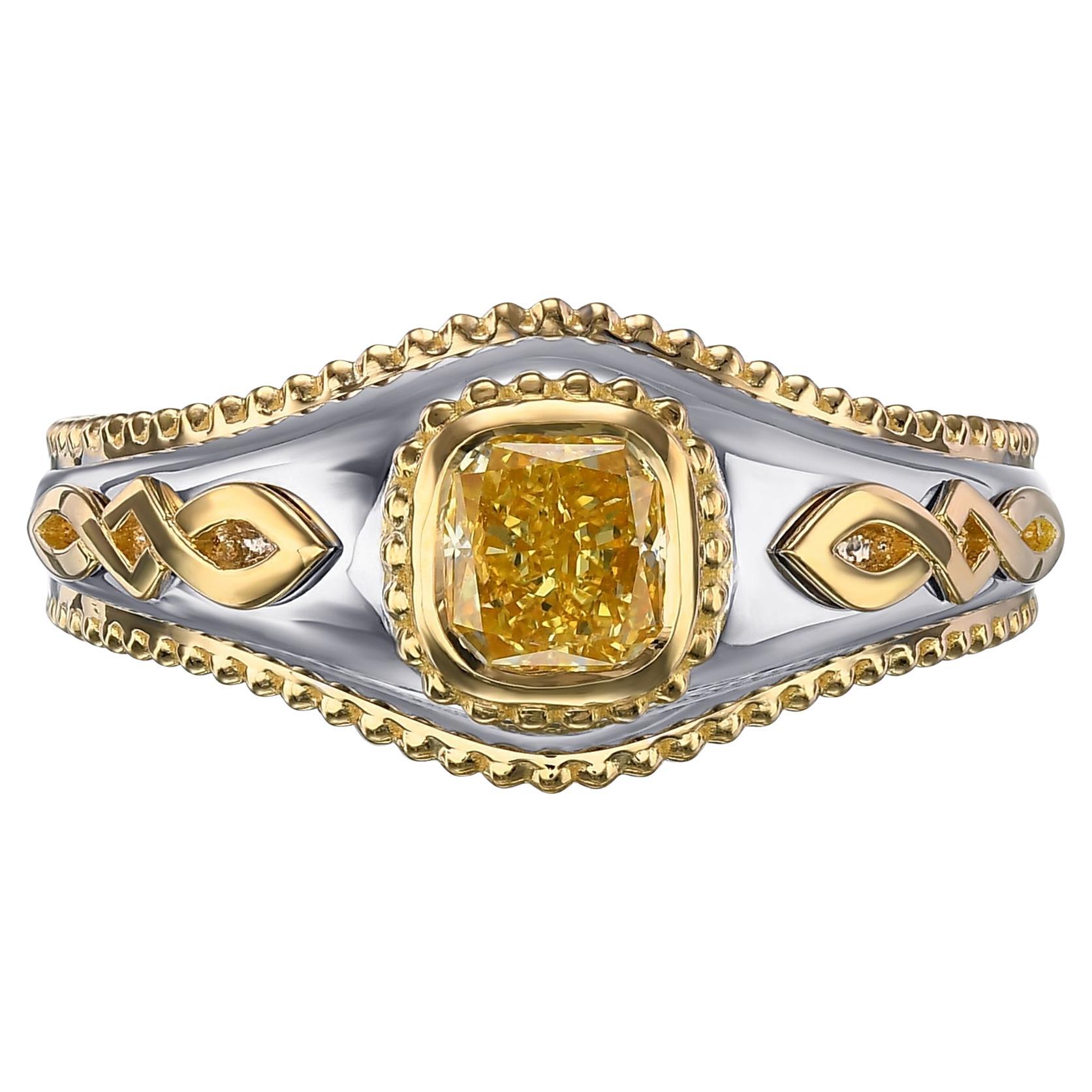 1,01 cts GIA zertifiziert Herren Fancy Intense Yellow Cushion Solitaire Diamantring im Angebot