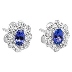 0.95 Ctw Tanzanite Oval Cut 925 Sterling Silver Solid Women Earrings Jewelry 