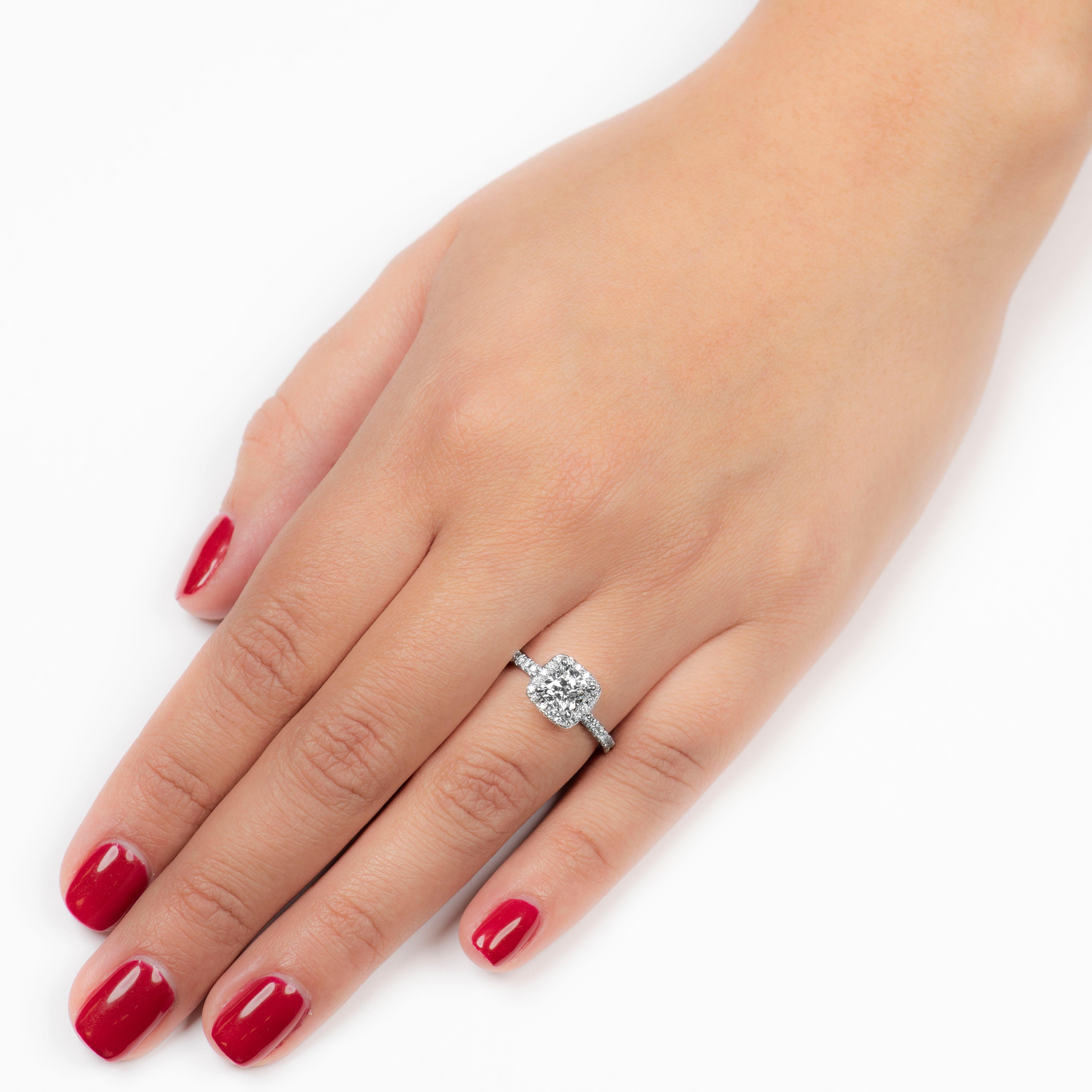 Women's 1.01 Cushion Cut ‘GIA’ Diamond Halo Engagement Ring, Platinum