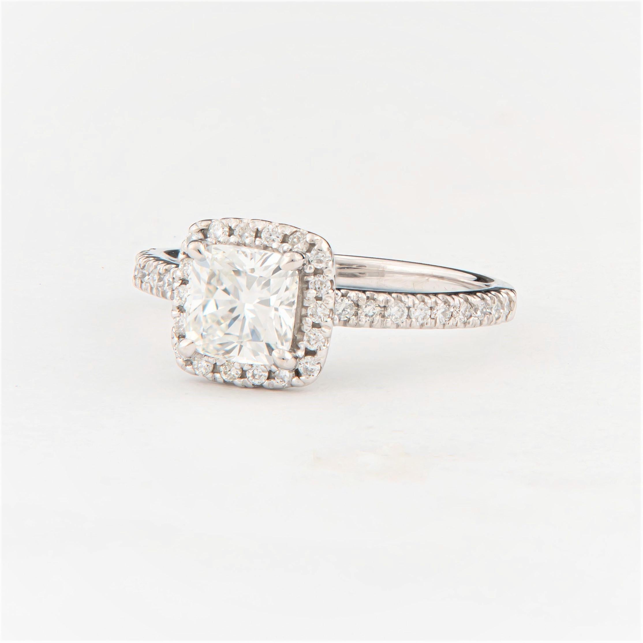 1.01 Cushion Cut ‘GIA’ Diamond Halo Engagement Ring, Platinum 1